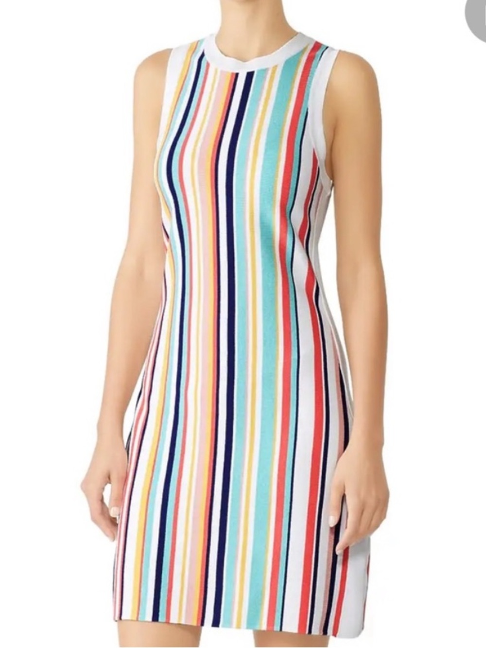 525 America Rainbow Vertical Stripe Sleeveless Knit Sheath Mini Dress Women’s S